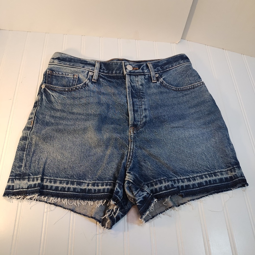 Express Womens Super High Rise Rigid Denim Shorts Blue SZ 4 Festival Boho Indie